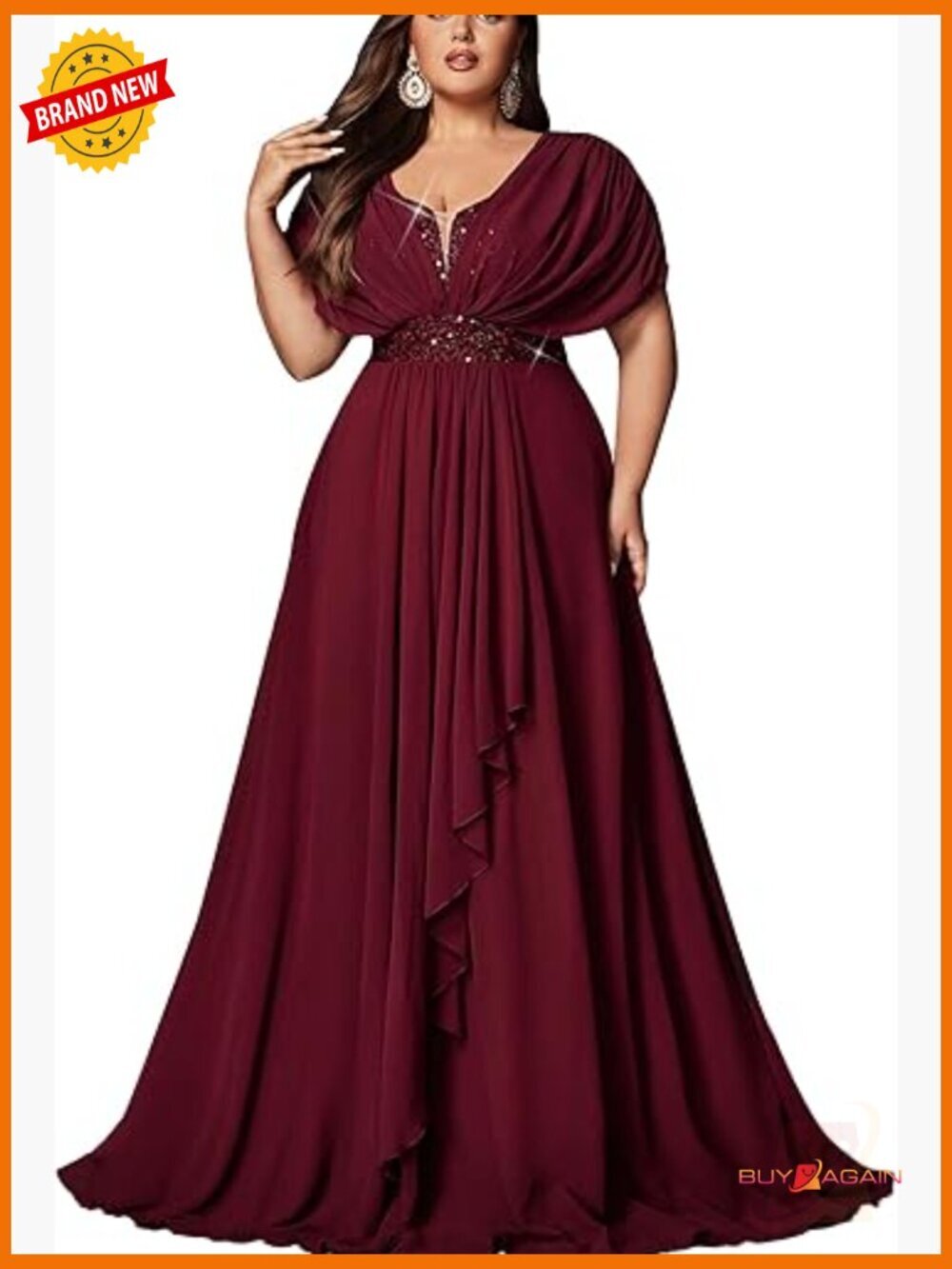 Plus Size Sequin Maxi Dress A-Line Long Evening Gown Bridesmaid